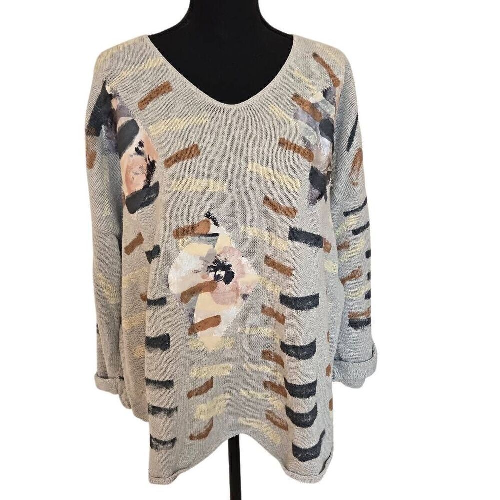 Avalin Victoria Womens Cotton V Neck Pullover Applique Sweater One Size